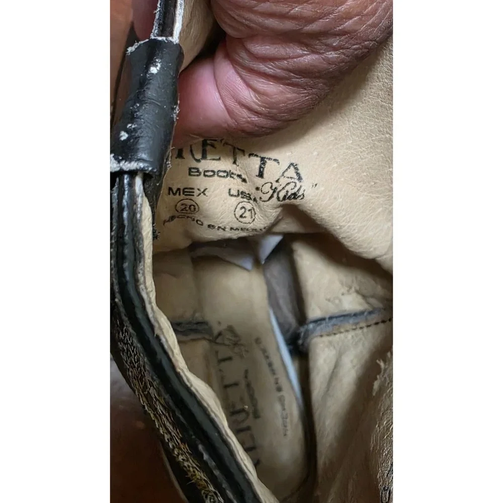 Veretta Kids 21/ US1 Black Crocodile Leather Western Cowboy Boots Embroidered Po